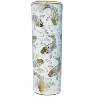 Porcelain Cylinder flower vase in Modern Gold Fish on White Glaze