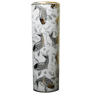Porcelain Cylinder flower vase in Modern Gold Fish on White Glaze