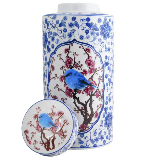 Red White and Blue Bird  Porcelain Canister Jar with Lid 16" High