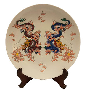 Chinese Porcelain Plate is 14 " Diameter with Dragon Painting in white and multi colors