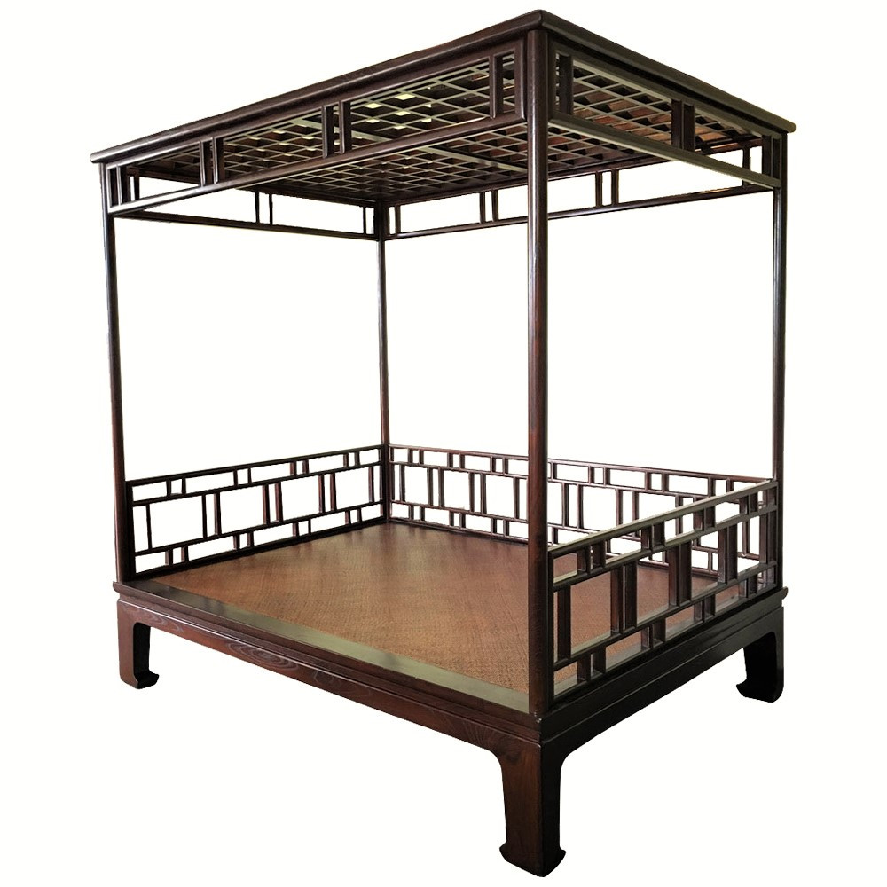 Chinese canopy bed, lattice carved solid elm wood - Oriental Furniture  Warehouse: Chinese & Asian Styles