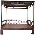 Chinese canopy bed, lattice carved solid elm wood