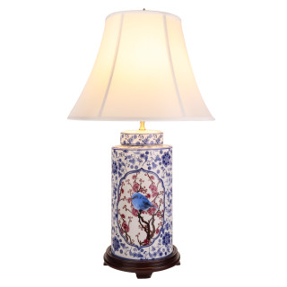 Porcelain Table Lamp in Chinese Blue and White Bird and Flower Painting with Shade