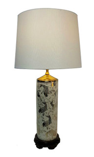 Modern Asian  Porcelain Lamp in Mirror Finish Silver with Modern Drum Shade