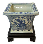 Square Planter in Blue and White Floral Porcelain