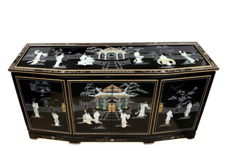 60" Chinese Black Lacquer Buffet with Mother of Pearl Lady Design