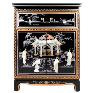 Black Lacquer 30" High Shoe Cabinet 14" Deep with Mother of Pearl.