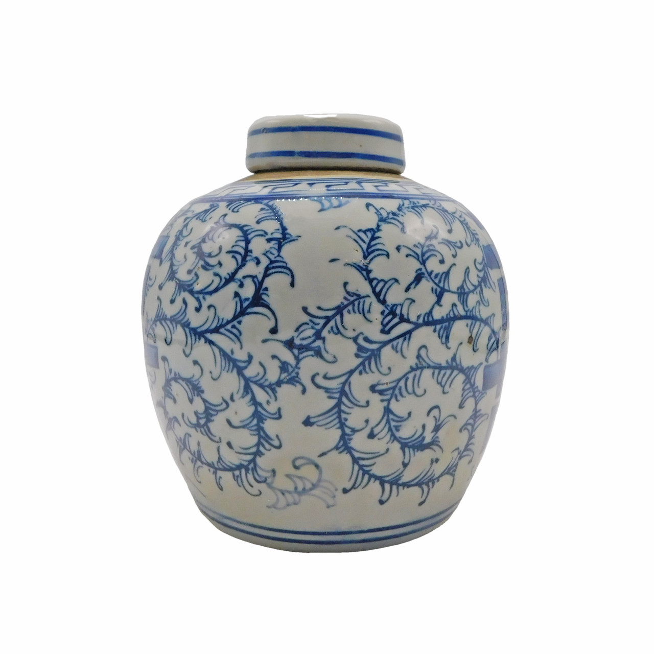 Blue and White Double Fish Motif Porcelain Ginger Jar 6" 
