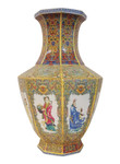 Chinese Porcelain Vase in Yellow with Eight Immortals