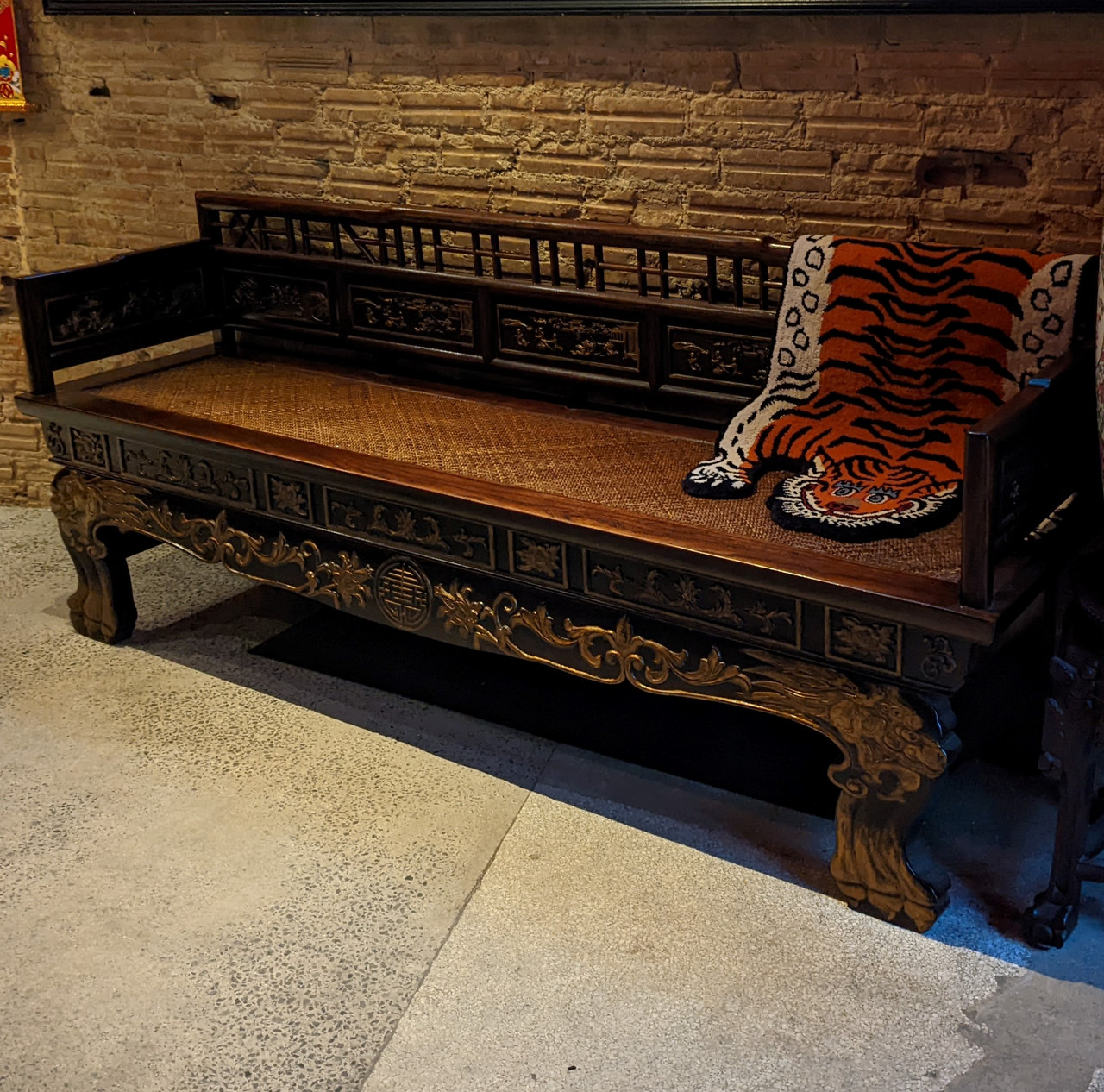 Oriental Furniture Warehouse Hand Carved Chinese Dragon Bench
