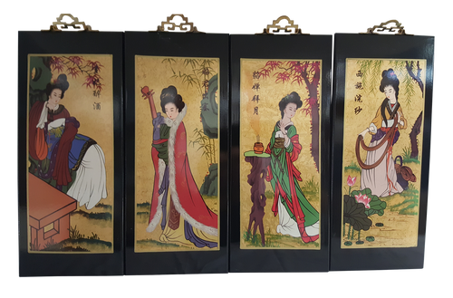 Gold Leaf Geisha Wall Plaque Hand Painting  16"H