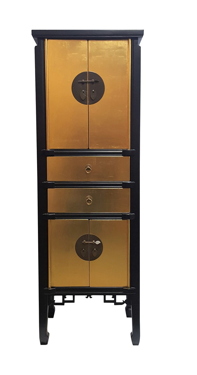 Oriental Furniture Warehouse Asian Black and Gold Cabinet with