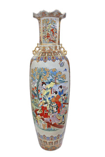 Large Fluted Vase in Chinese Floral Design 42"H