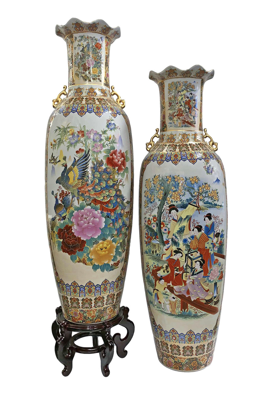 Large Chinese Vase 52 Or 42 Floral Glazed Porcelain Hand