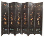 Chinese Screen Inlaid Stone Flowers  6 Panel 72" H