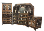 Black Chinese Bed Room Set  4PC with Queen Headboard