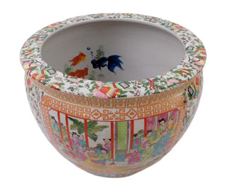 Rose Medallion Planter Fishbowl  with Koi Fish 12 in