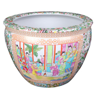 Rose Medallion Porcelain Fishbowl  14" Diameter