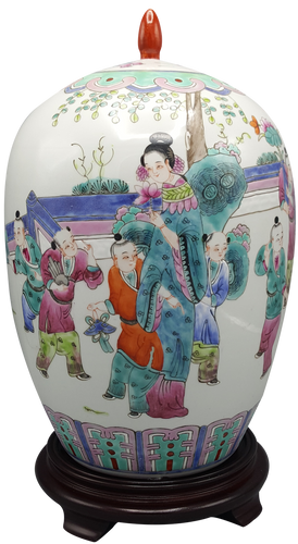 Famille Vert 1000 Children Playing  Chinese Porcelain Melon Jar
