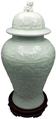 carved Celadon glazed porcelain vase with Lid