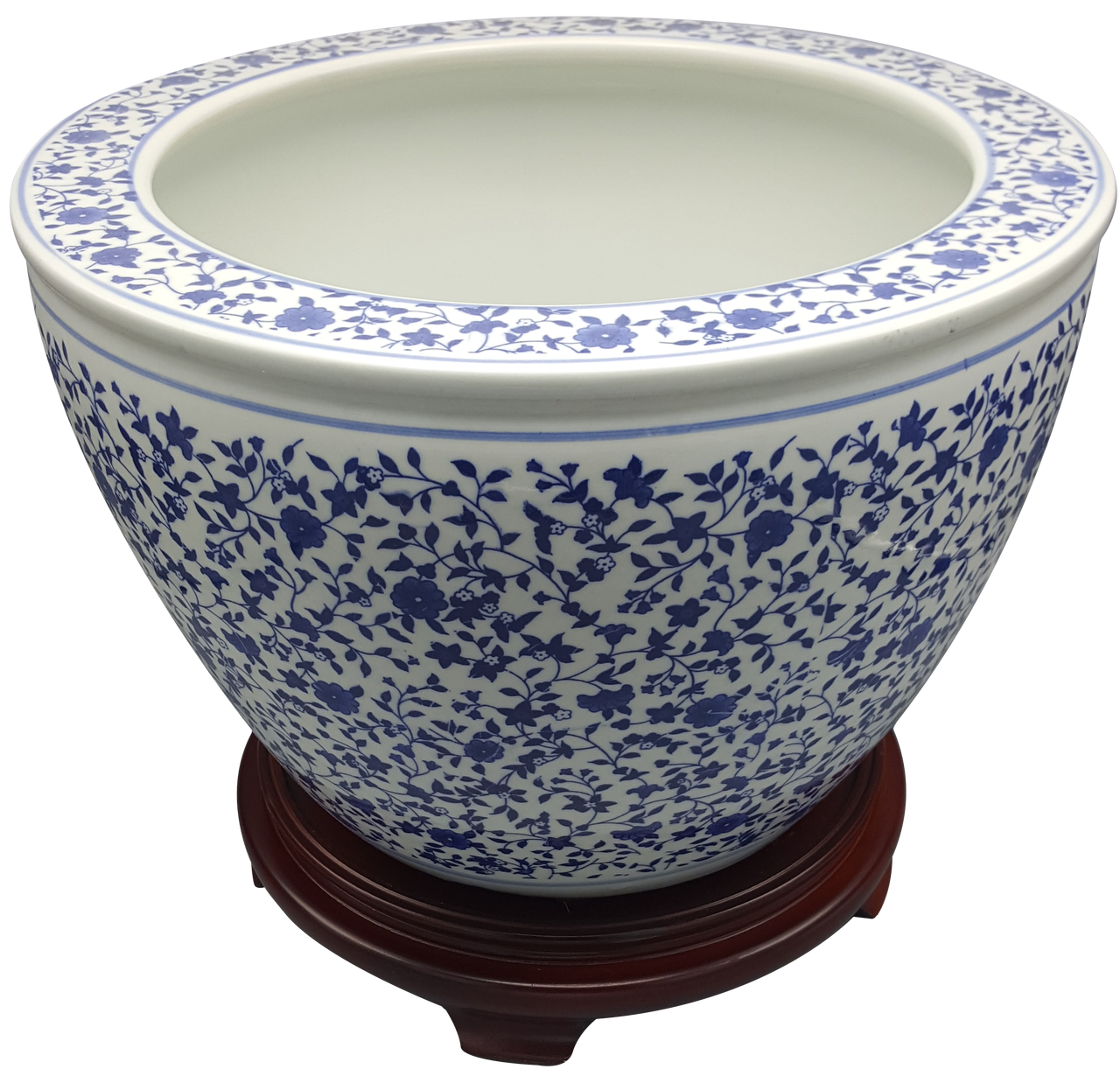 Oriental Furniture 14" Landscape Blue & White Porcelain Fishbowl 