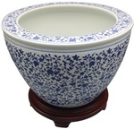 Chinese Blue and White Fishbowl Planter Floral Vines