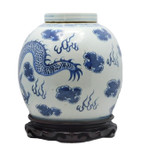 Antique reproduction, Ginger jar with dragon,  clouds and flames