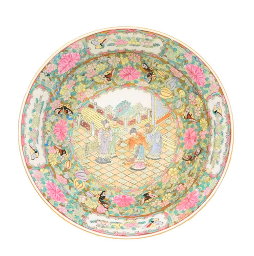 Chinese Table Bowl Rose Medallion 12 " Porcelain