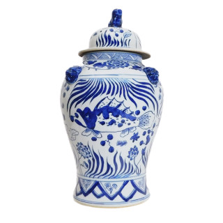 Chinese Porcelain Jar With Blue Koi Fish