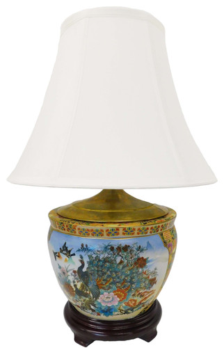 Peacock decorated porcelain lamp