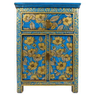 Tibetan Cabinet Hand Painted in Silver Floral Motif