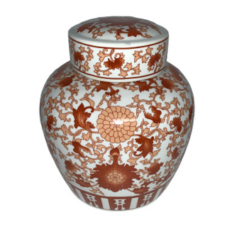 Chinese Red Coral Porcelain Jar 10"H