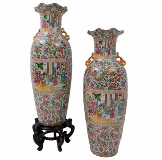 Large Standing Porcelain Vase in Rose Medallion 36"H