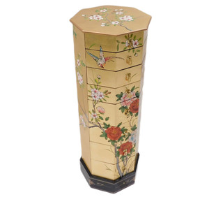 Asian Gold Leaf Lacquer Painted Pedestal With Drawers