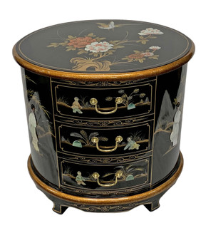 Oriental End Table Black Lacquer Mother of Pearl