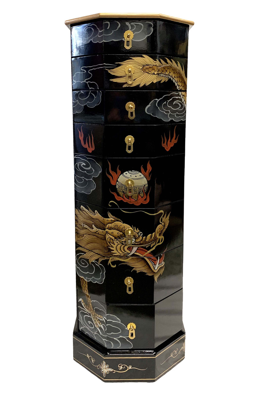 Oriental Furniture Warehouse Asian Black Lacquer Dragon Painted