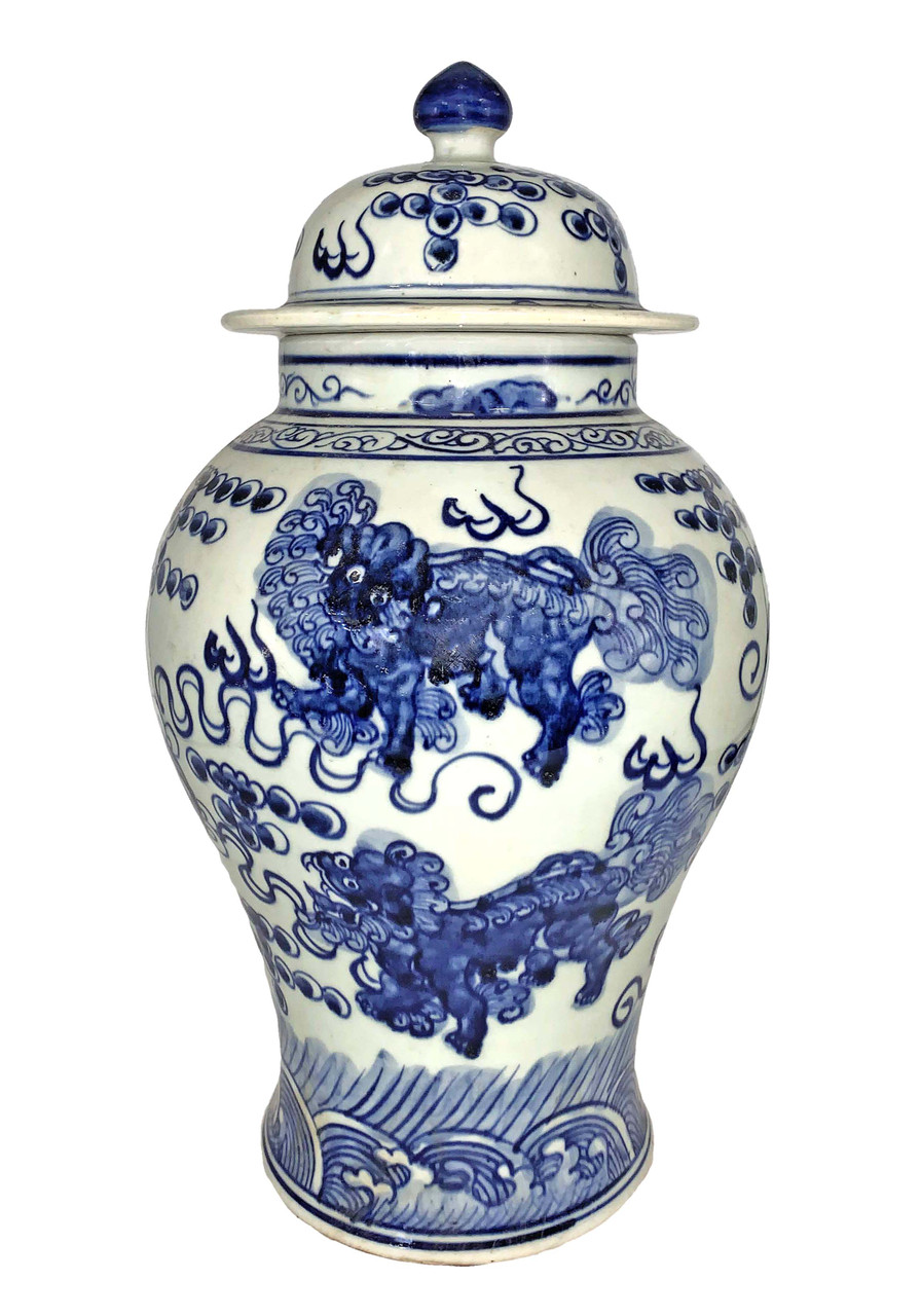 Chinese Old Blue and White Character Porcelain Lid Jar tank Pot 