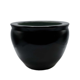 Chinese Porcelain Fishbowl Planters in Solid Black and Celadon