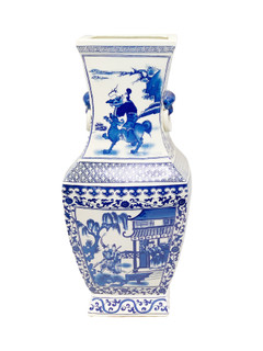 Blue and White Antique Finish Porcelain Vase with Landscape