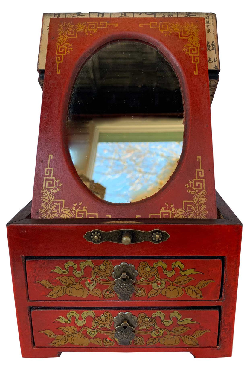 Brand New Chinese Silk Jewelry Box with Mirror RED 