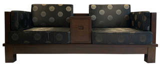 Rosewood Mission Couch With Chinese Silk and Sliding  Console