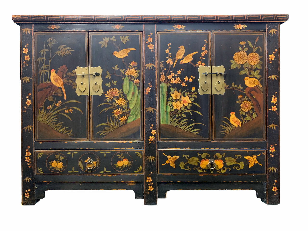 Hand Painted Bird and Floral Cabinet Oriental Furniture Warehouse Chinese Asian Styles
