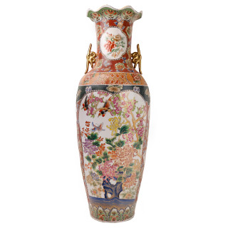 Satsuma Large Vase 52 Inch High Floral Glazed