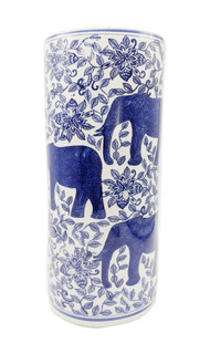 Blue and White Porcelain Elephant Canister Vase 15" H