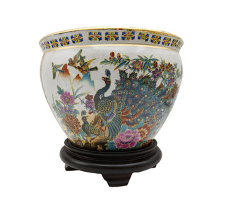 Chinese Porcelain 2 Panel Fishbowl Planters in Satsuma Geishas