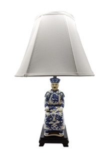 Blue & White Porcelain Lamp Scholar On Rosewood Stand