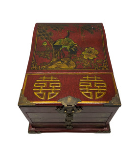 Oriental Faux Leather Jewelry Makeup Box with Mirror
