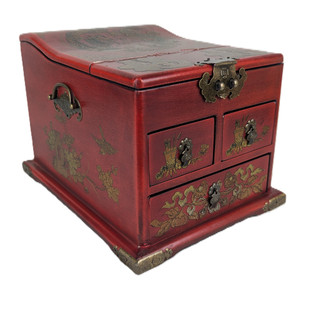 Oriental Faux Leather Jewelry Makeup Box with Mirror