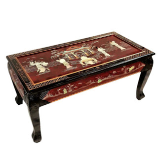 Ball and Claw Lacquer Mother Of Pearl Inlaid Dragon Coffee Table in French Red