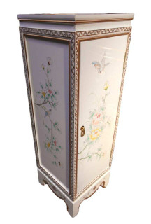 Oriental Lacquer Pedestal With Bird and Flower Design in White